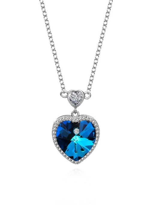 JYXZ 115 (Gradient Blue) 925 Sterling Silver Austrian Crystal Heart Classic Necklace