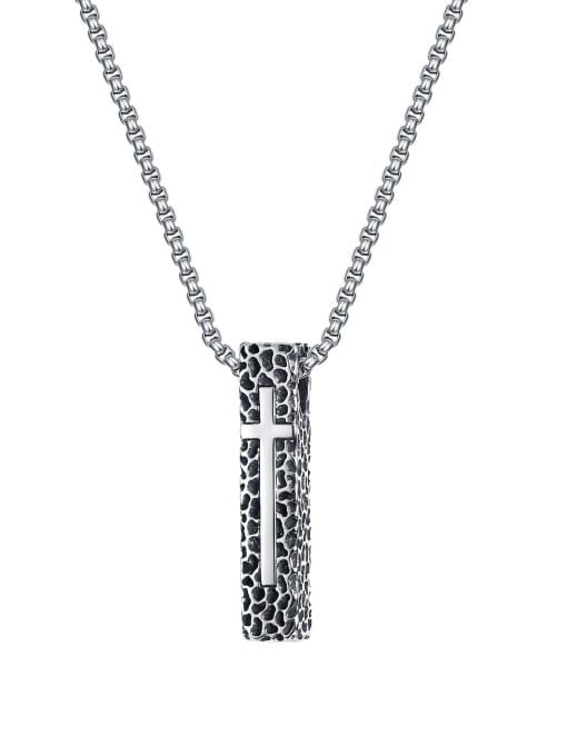 2046  pendant + pearl chain 47cm Titanium Steel Hip Hop Cross   Pendant