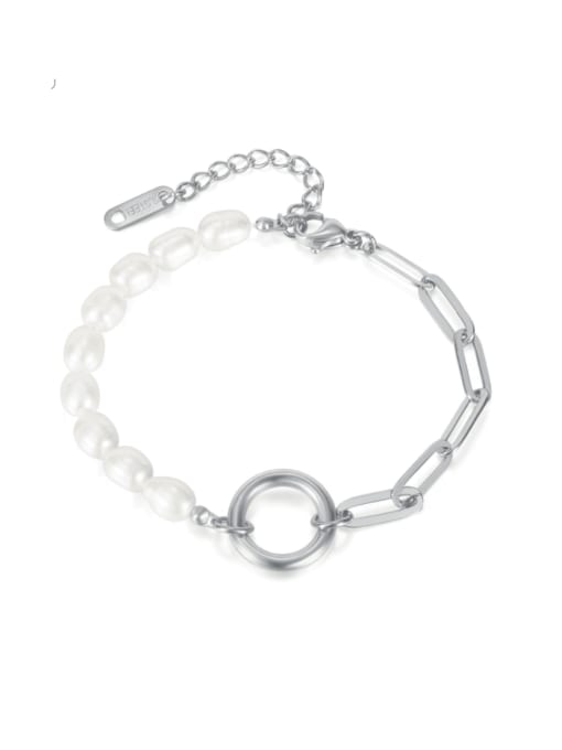 1230 Steel Bracelet Titanium Steel Imitation Pearl Geometric Minimalist Link Bracelet