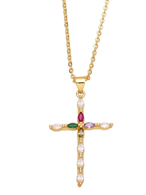 CC Brass Cubic Zirconia Cross Vintage Regligious Necklace
