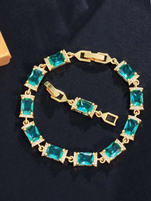 Gold Light Blue Brass Cubic Zirconia Geometric Luxury Bracelet