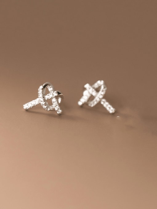 Rosh 925 Sterling Silver Cubic Zirconia Geometric Knot Minimalist Stud Earring 0