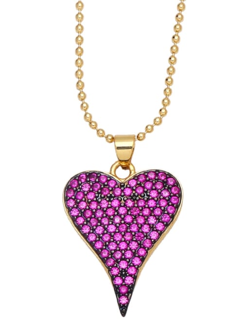 Rose red Brass Cubic Zirconia Heart Vintage Necklace
