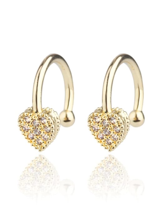 Gold Copper Cubic Zirconia Heart Dainty Clip Earring