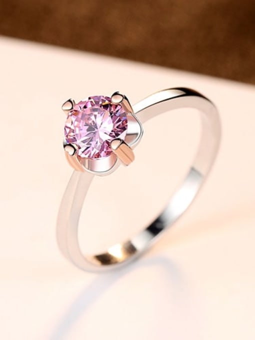 Platinum powder drill 13d02 925 Sterling Silver Round Pink Cubic Zirconia minimalist boutique fashion Band Ring