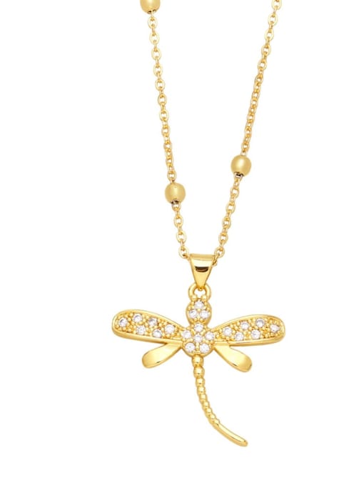 B Brass Cubic Zirconia  Vintage Dragonfly Pendant  Necklace