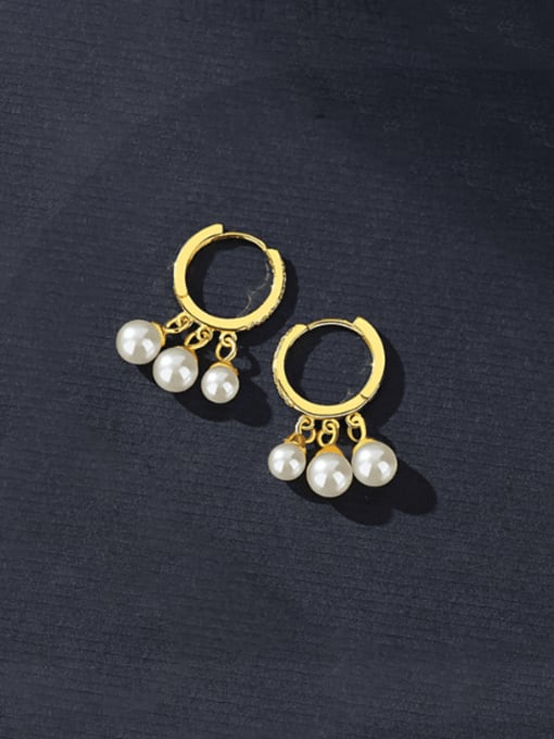 14K Gold 925 Sterling Silver Imitation Pearl Geometric Minimalist Huggie Earring