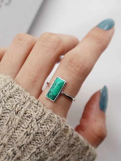 Boomer Cat 925 Sterling Silver Turquoise  Geometric Minimalist  Free Size Ring
