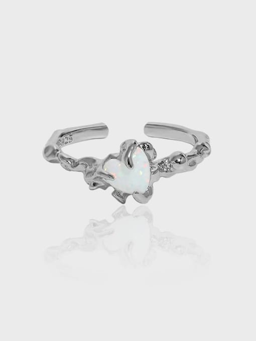 DAKA 925 Sterling Silver Opal Heart Vintage Band Ring