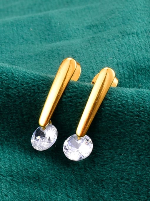A TEEM Titanium Rhinestone Round Minimalist Stud Earring 0
