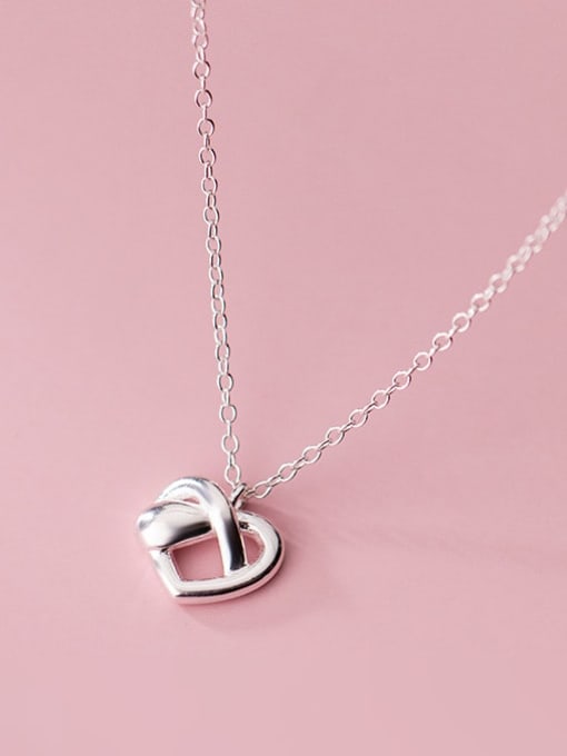Rosh 925 Sterling Silver  Hollow Heart Minimalist Pendant Necklace 3
