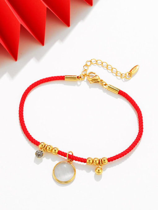 XP Alloy Cats Eye Geometric Minimalist Handmade Weave Red Rope Bracelet 1