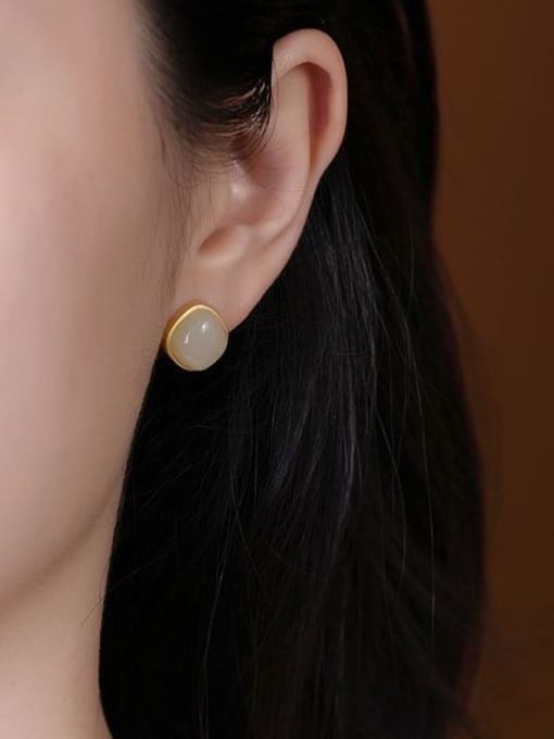 DEER 925 Sterling Silver Jade Geometric Minimalist Stud Earring 1