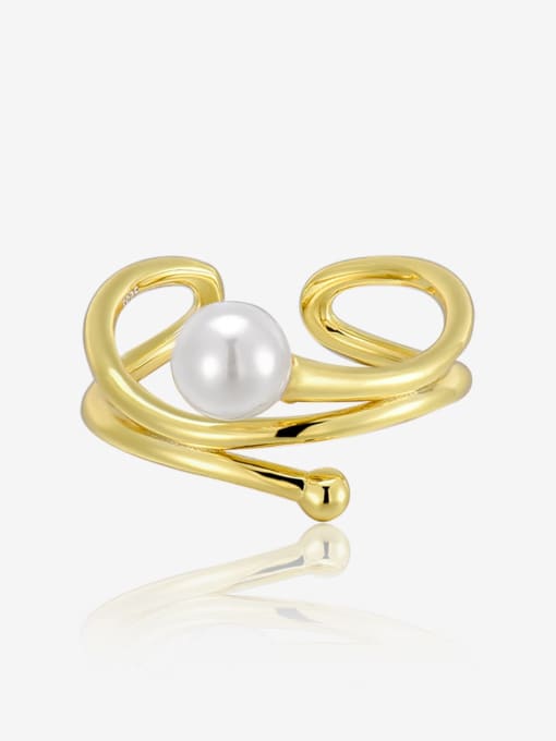 XBOX 925 Sterling Silver Imitation Pearl Geometric Minimalist Stackable Ring 0