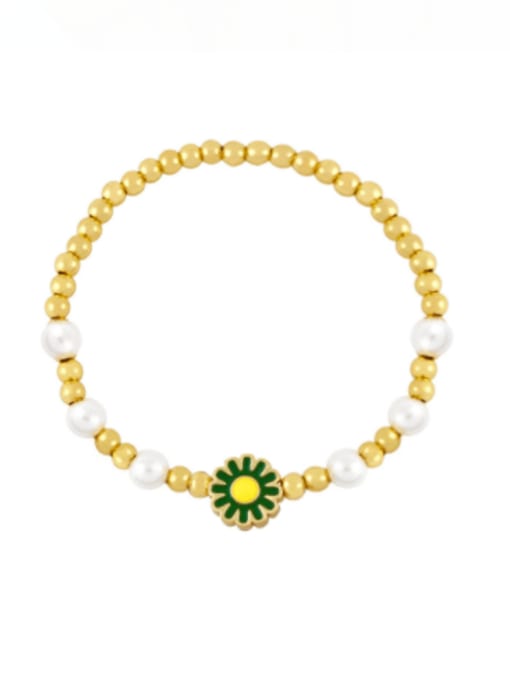 CC Brass Imitation Pearl Enamel Flower Hip Hop Beaded Bracelet