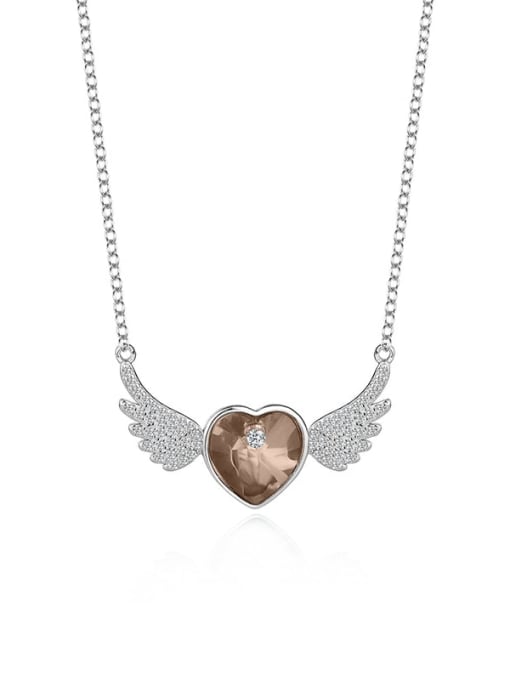 JYXZ 011 (coffee color) 925 Sterling Silver Austrian Crystal Heart Classic Necklace