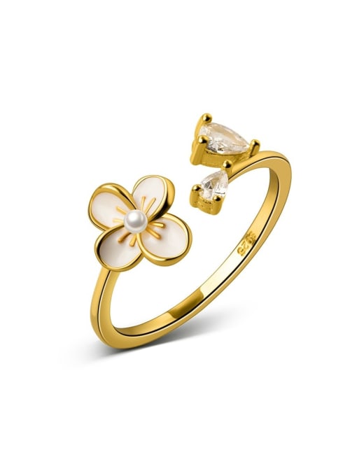 Rosh 925 Sterling Silver Shell Flower Cute Band Ring