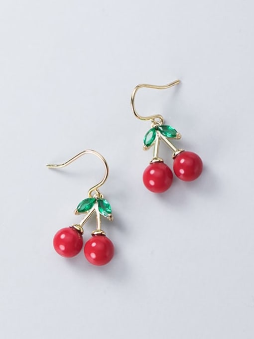 Rosh 925 Sterling Silver Red Enamel Cute Cute golden cherry Drop Earring 1