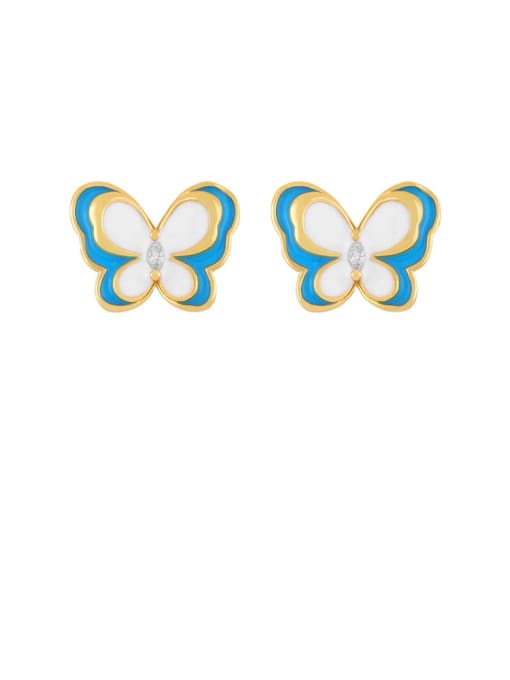 CC Brass Enamel Butterfly Cute Huggie Earring 1