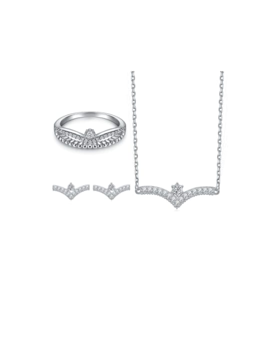 TLTZ077 set of 3 rings 925 Sterling Silver Cubic Zirconia Leaf Dainty Necklace