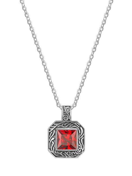 KDP-Silver 925 Sterling Silver Glass Stone Geometric Vintage Necklace 0
