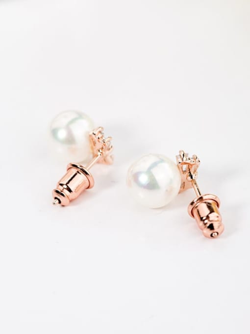 BLING SU Copper Imitation Pearl Round Ball Minimalist Stud Earring 1