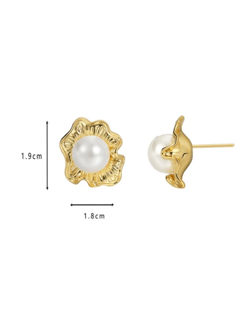 CHARME Brass Imitation Pearl Flower Vintage Stud Earring 2