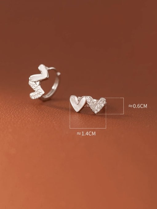 Rosh 925 Sterling Silver Cubic Zirconia Heart Minimalist Huggie Earring 1