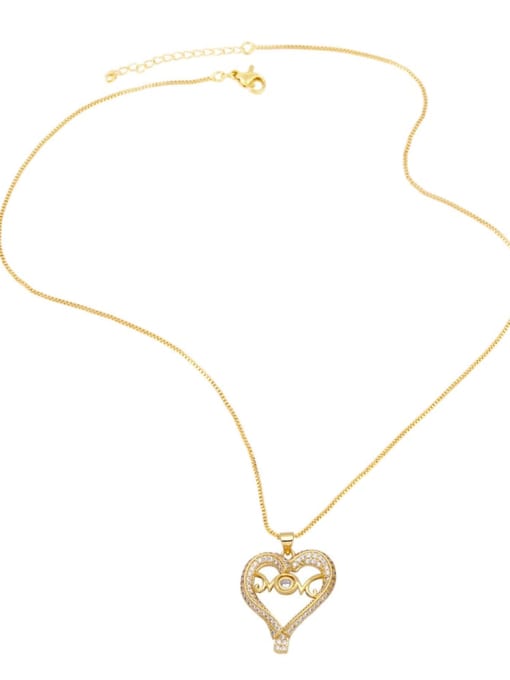 CC Brass Rhinestone Letter Vintage Heart Moon Pendant Necklace 3