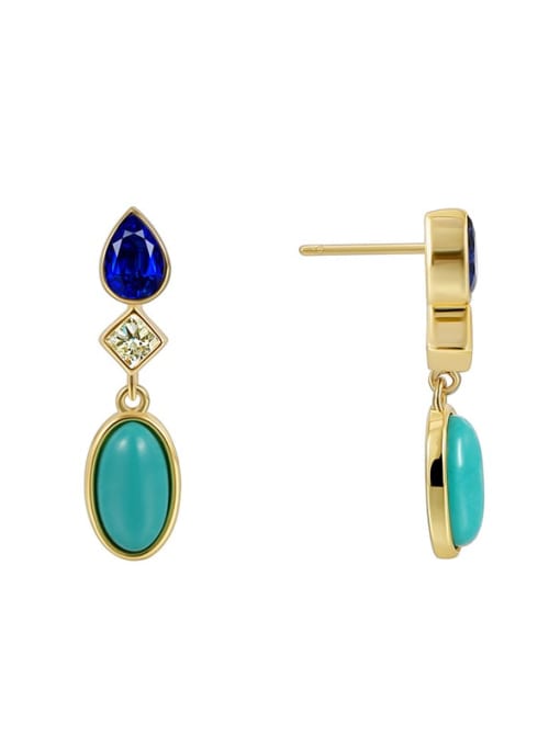 Gold turquoise earrings Brass Turquoise Geometric Vintage Drop Earring