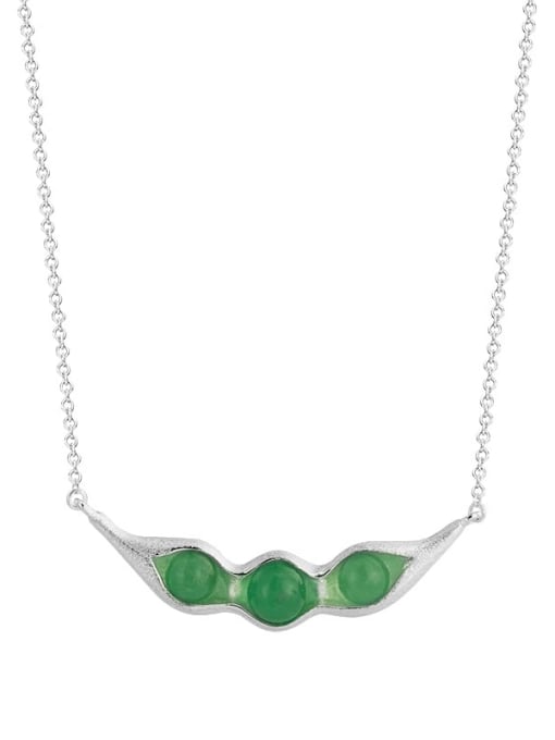 SILVER MI 925 Sterling Silver Jade  Vintage Irregular Pendant Necklace 1