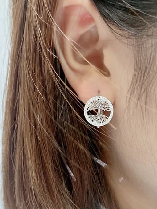 BC-Swarovski Elements 925 Sterling Silver Cubic Zirconia Embossed Texture Minimalist Stud Earring 1