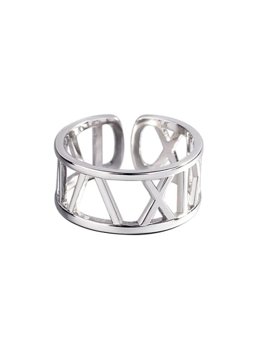 HAHN 925 Sterling Silver Hollow Number Geometric Vintage Band Ring 0