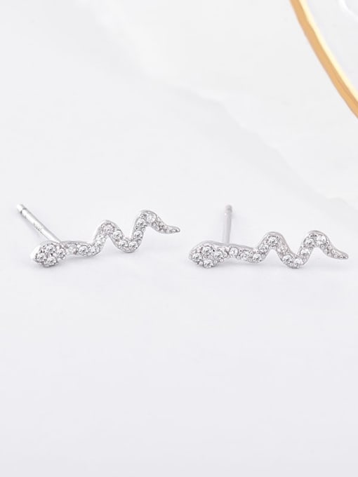 Platinum 925 Sterling Silver Rhinestone Snake Cute Stud Earring