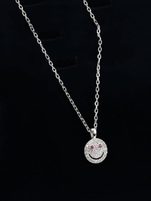 NS979 platinum 925 Sterling Silver Cubic Zirconia Smiley Dainty Necklace