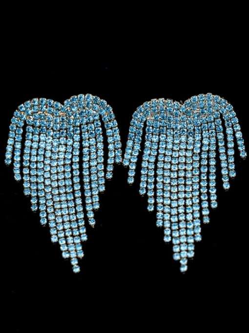 Golden Blue zirconium Brass Cubic Zirconia Tassel Ethnic Threader Earring