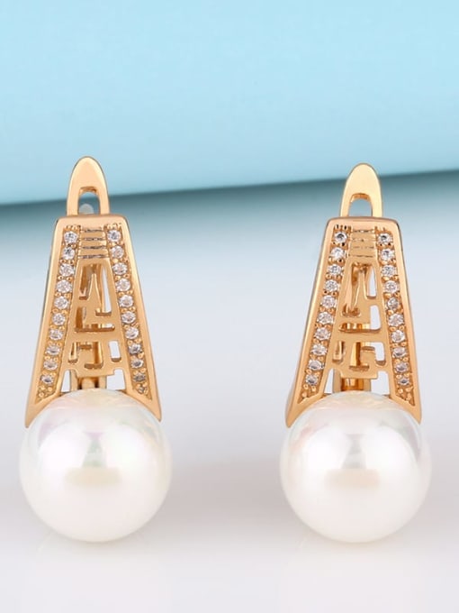 CC Brass Imitation Pearl Geometric Ethnic Stud Earring 2