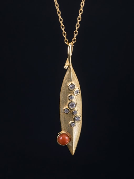 Nanhong Leaf Chain 925 Sterling Silver Carnelian Leaf Vintage Necklace