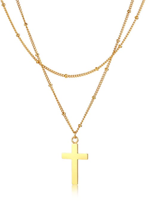 CONG Stainless Steel With Gold Plated Simplistic Cross Multi Strand Necklaces 0