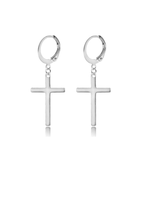 A pair of steel colors Titanium  Smooth Cross Minimalist Huggie Earring