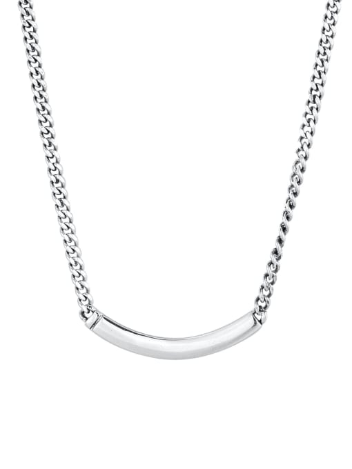 Vintage square pipe chain smile necklace 925 Sterling Silver Geometric Minimalist Necklace