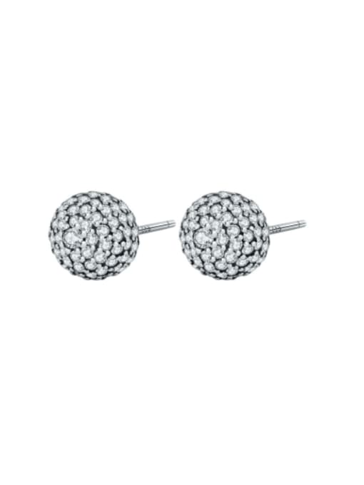 KDP-Silver 925 Sterling Silver Cubic Zirconia Round Ball Minimalist Stud Earring 2
