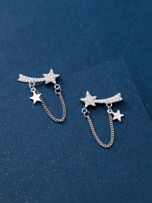Rosh 925 Sterling Silver Cubic Zirconia Star Tassel Chain Minimalist Drop Earring 2
