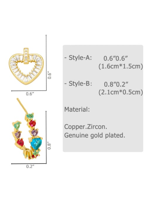 CC Brass Cubic Zirconia Heart Vintage C Shape Stud Earring 4