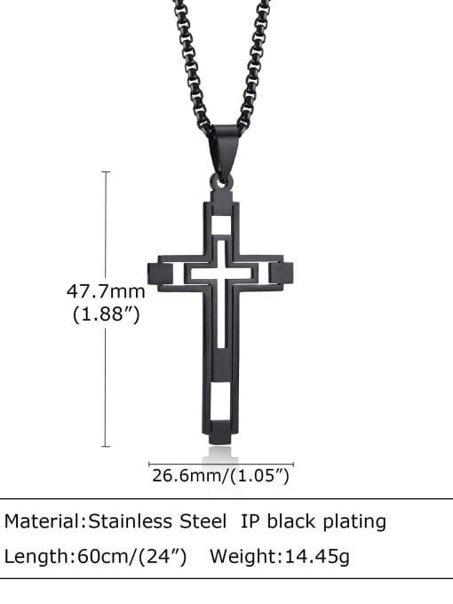 Black necklace 60cm long Stainless steel Hip Hop Cross  Pendant