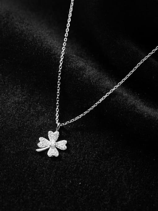 Rosh 925 Sterling Silver Cubic Zirconia Flower Minimalist Necklace 1