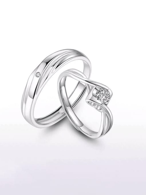 Dan 925 Sterling Silver Cubic Zirconia Geometric Minimalist Couple Ring 0