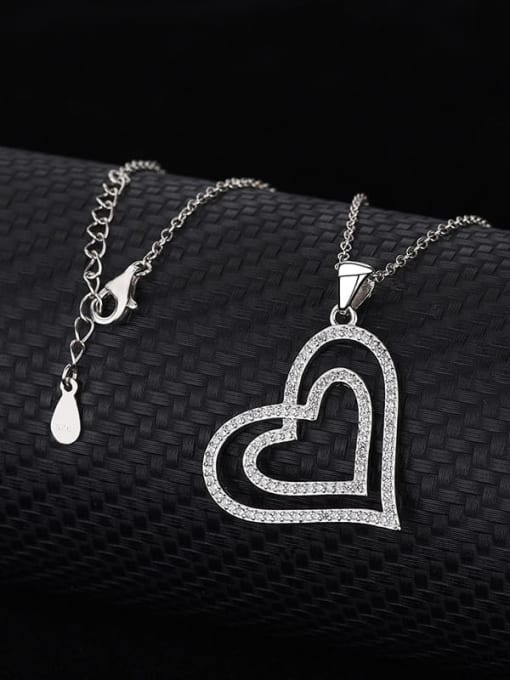BC-Swarovski Elements 925 Sterling Silver Cubic Zirconia Heart Minimalist Necklace 2