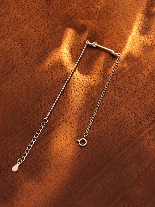 BRS372 【 Platinum 】 925 Sterling Silver Irregular Minimalist Link Bracelet