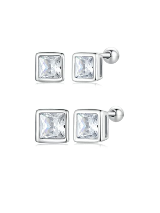 Jare 925 Sterling Silver Cubic Zirconia Square Dainty Stud Earring